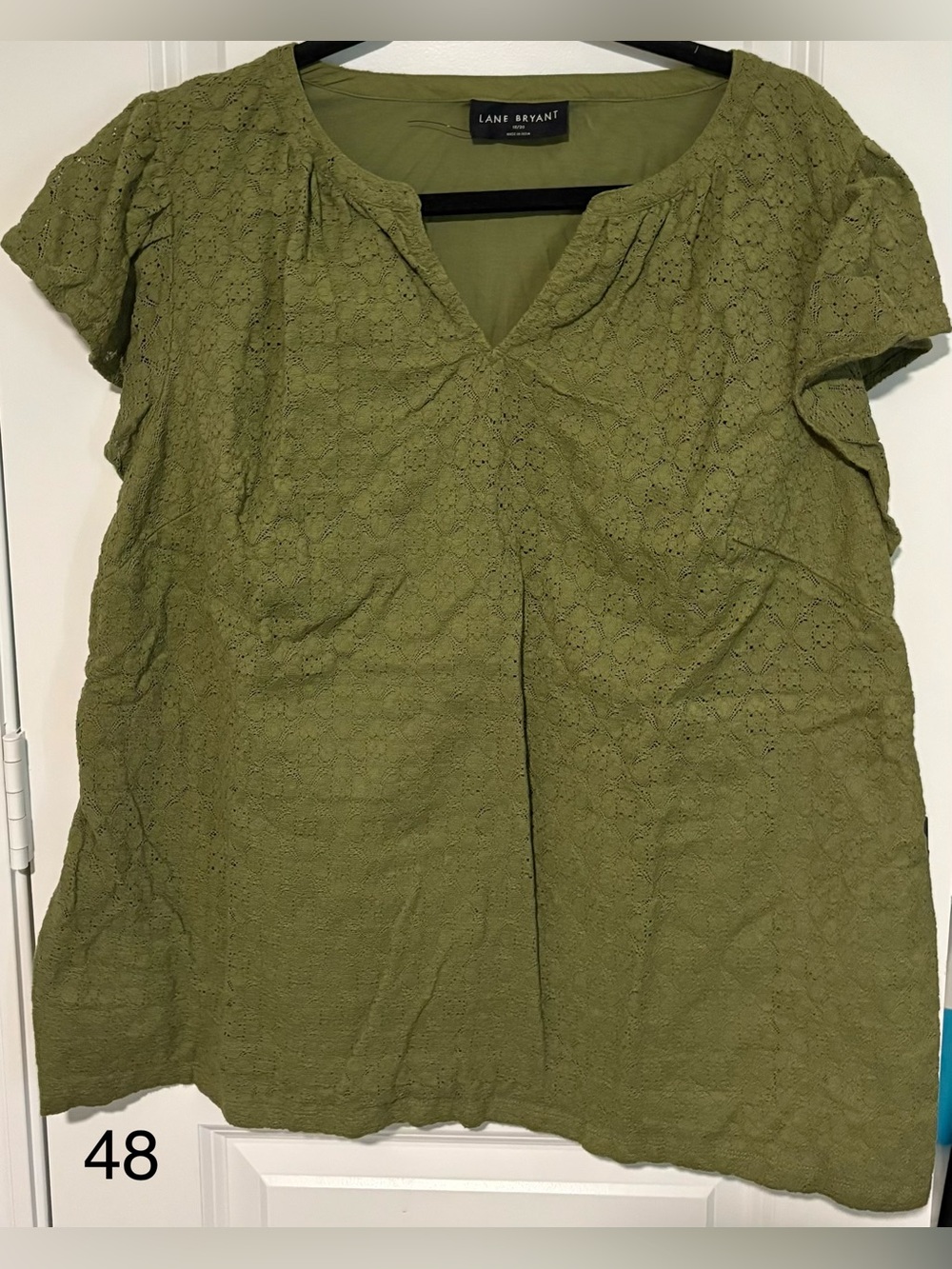 Lane Bryant Olive Green Eyelet Flutter Sleeve Blouse
